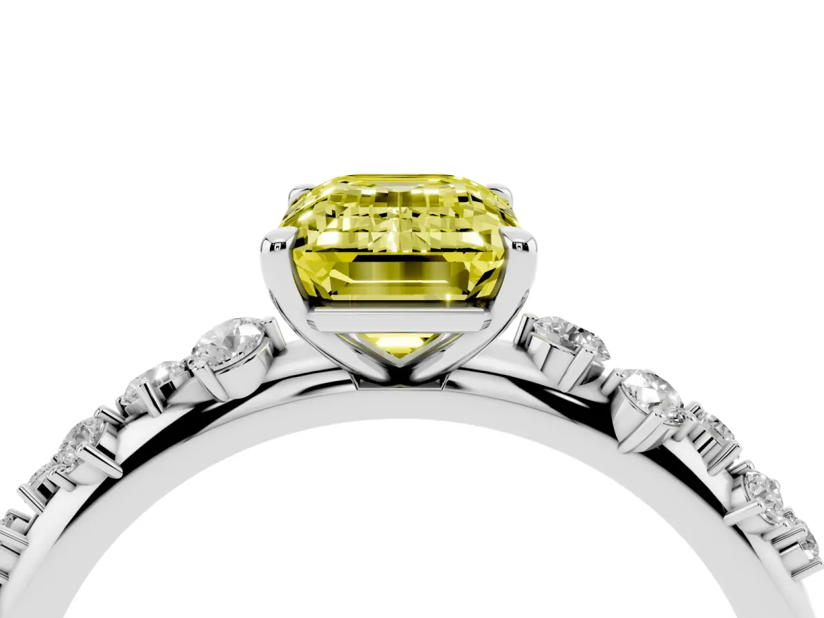 Fancy Yellow Emerald Cut Diamond Cluster Prong-Set Solitaire Ring Platinum