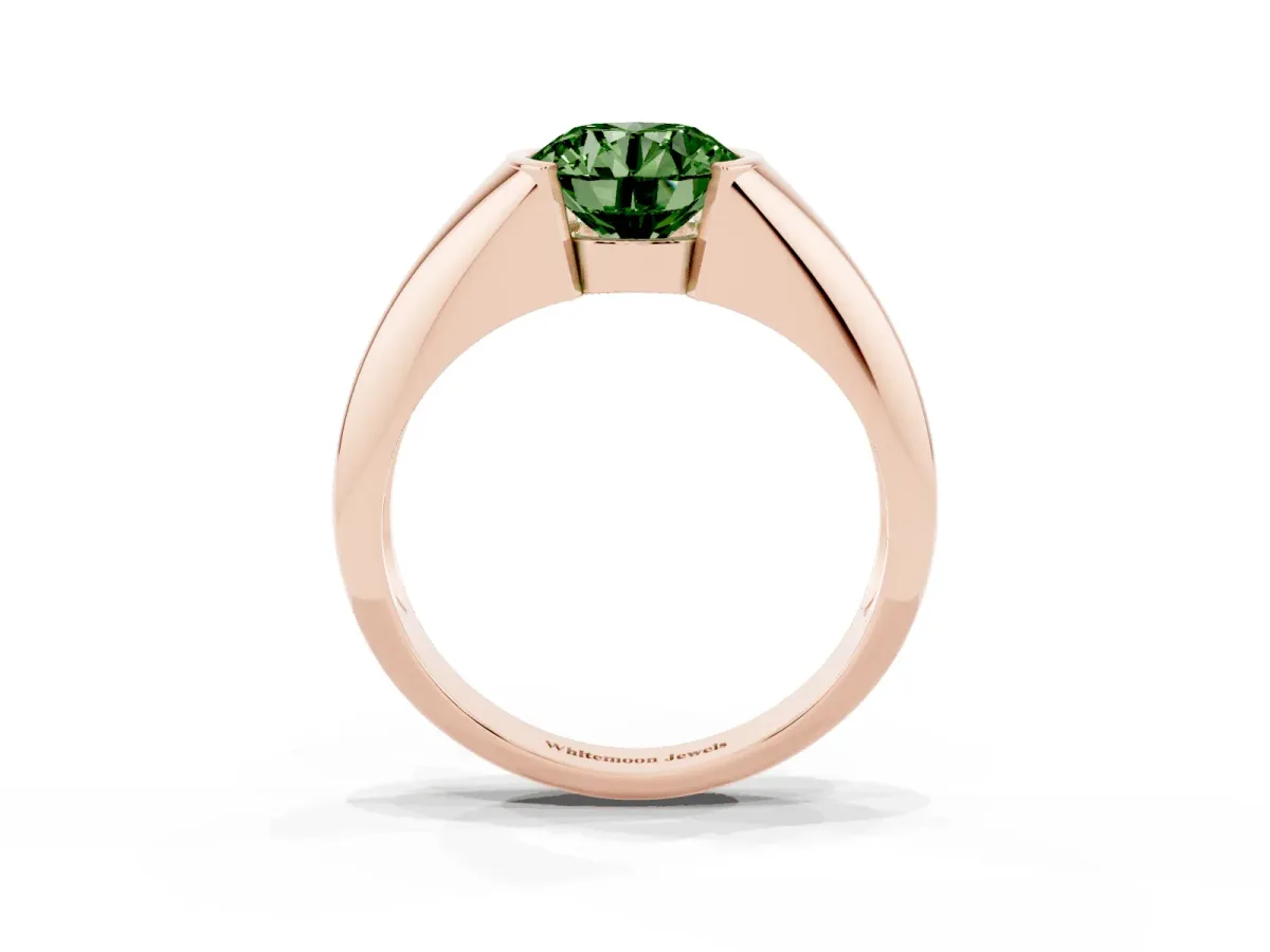 Fancy Green Round Cut Solitaire Tension Set Diamond Ring Rose gold