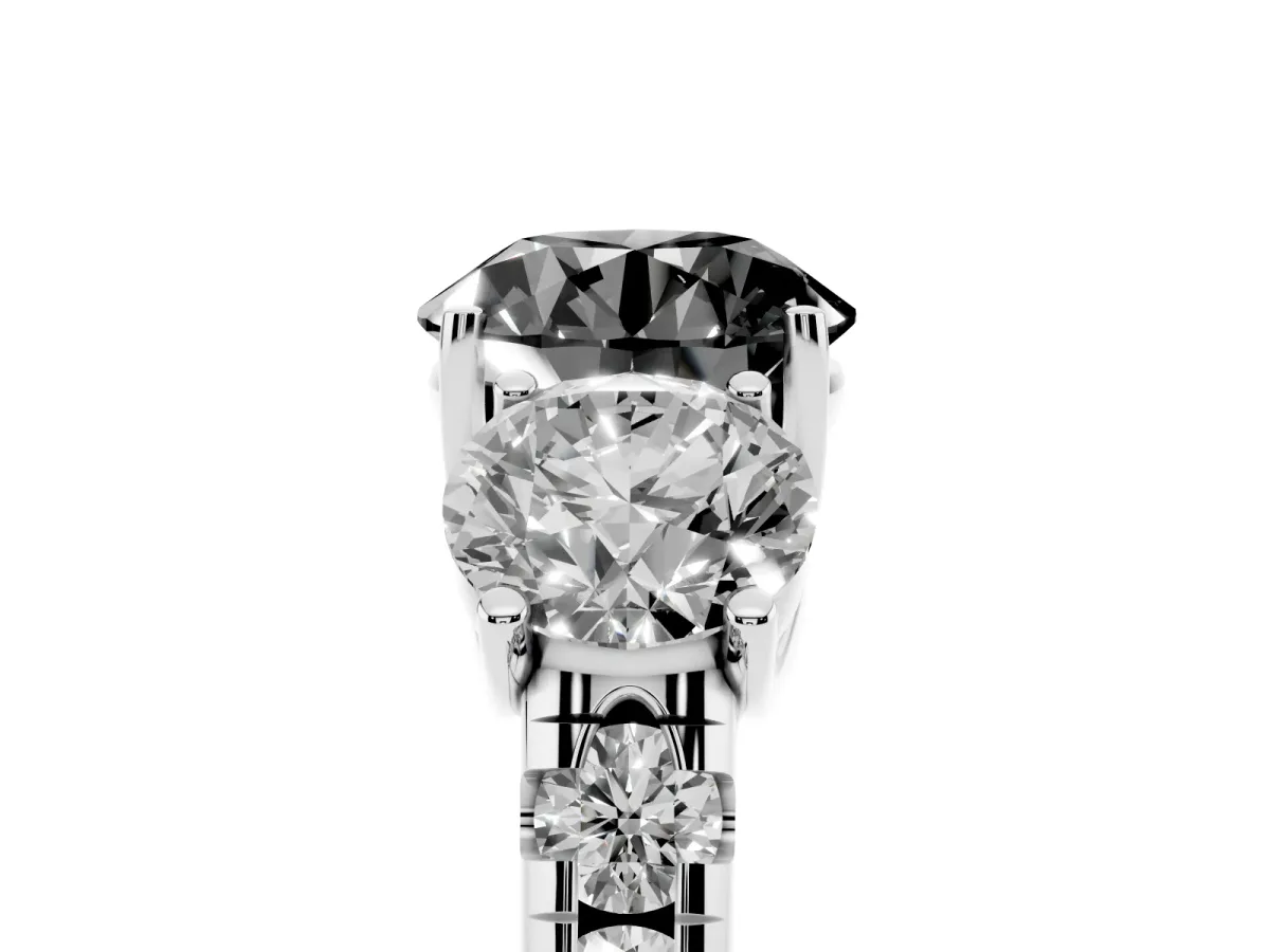 Fancy Black Three-Stone Round Cut Diamond Pavé Band with Prong Setting Silver