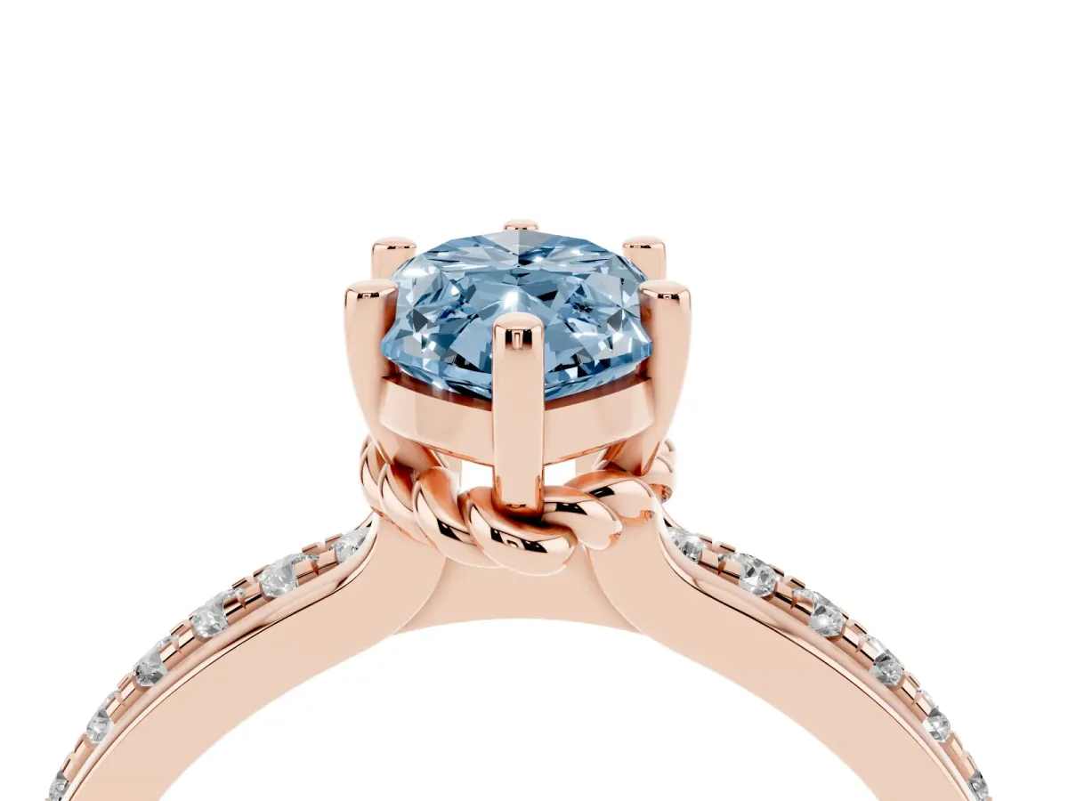 Fancy Blue Marquise Cut Solitaire Diamond Ring with Channel Set Band and Six-Prong Setting Rose gold