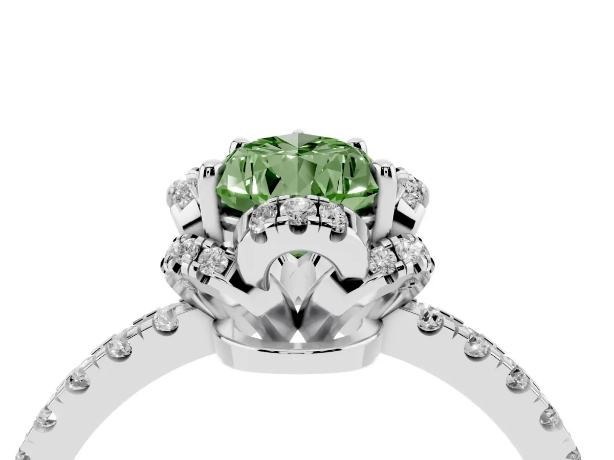 Fancy Green Pear Cut Diamond Halo Pave Band with Four-Prong Setting Silver