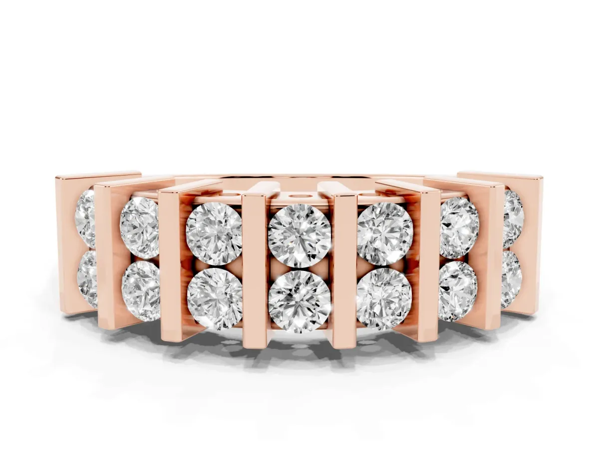 Channel Set Round Diamond Step Band with Bar Prong Setting Rose gold