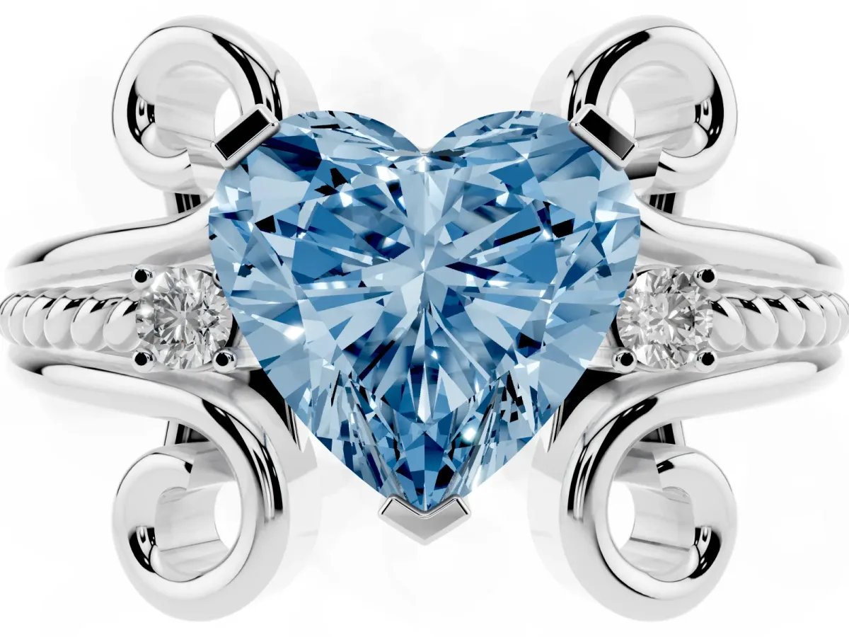 Fancy Blue Heart Cut Solitaire Twisted Band Scroll Prong Ring Silver