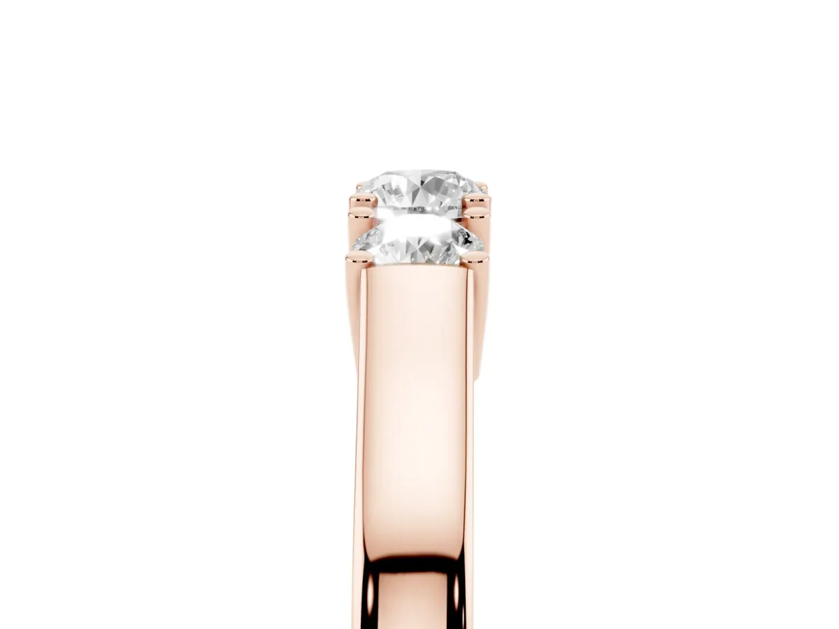 Three-Stone Round Cut Diamond Channel Set Band with Prong Setting Rose gold