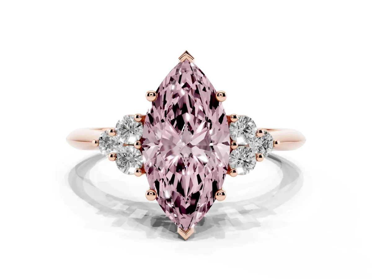 Fancy Pink Marquise Cut Cut Diamond Cluster Ring with Solitaire Band and Four-Prong Setting Rose gold