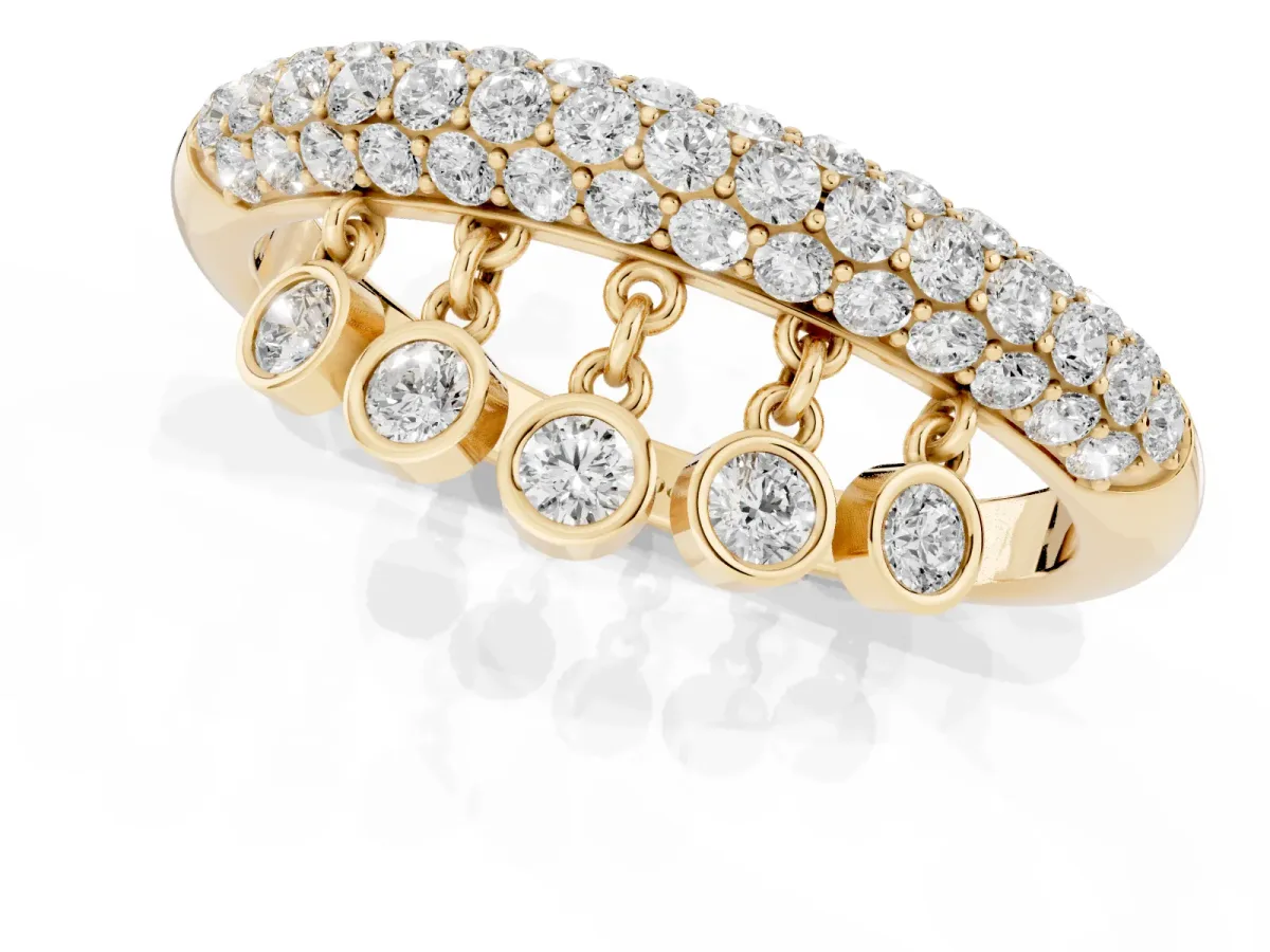 Round Diamond Dangle Promise Ring with Round Diamond Pavé Yellow gold