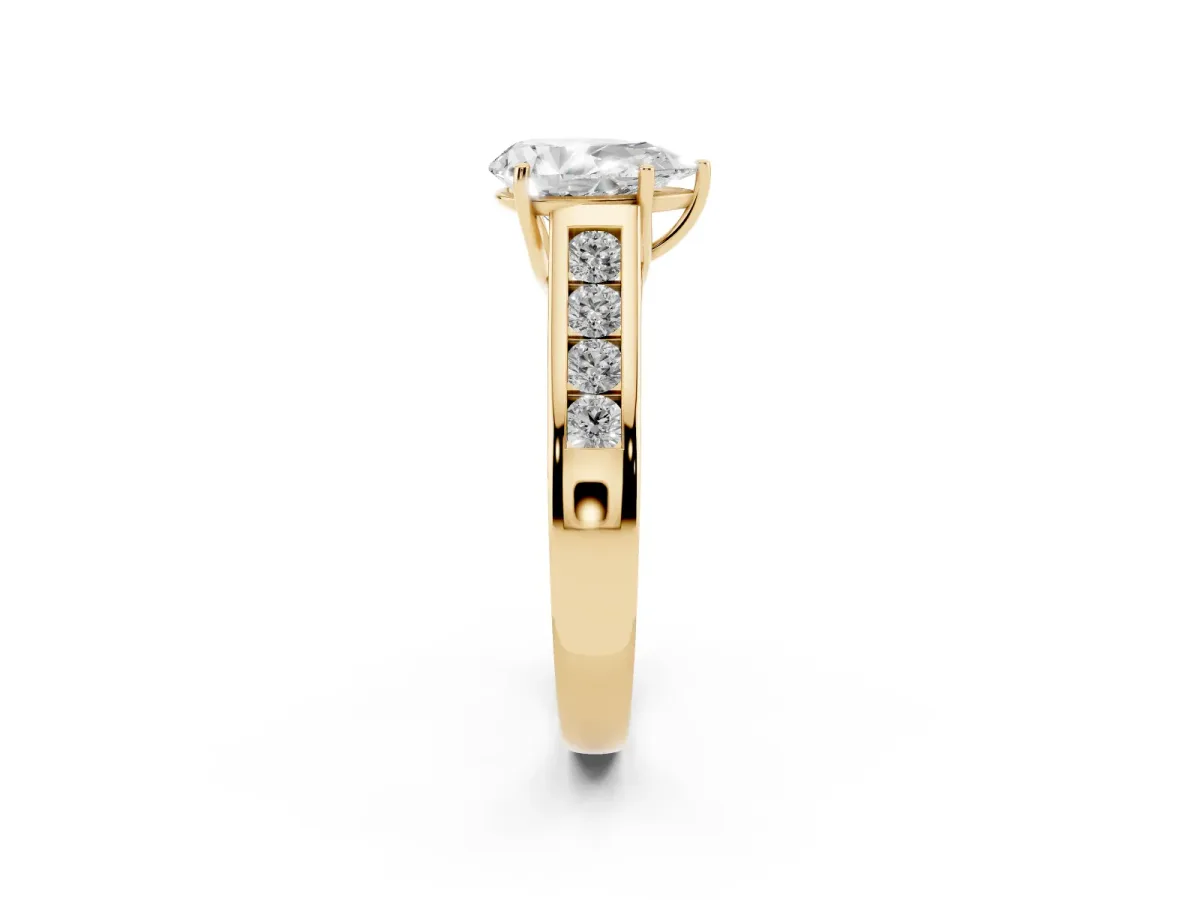 Pear Cut Brilliant Channel-Set Solitaire Ring with Four-Prong Setting Yellow gold