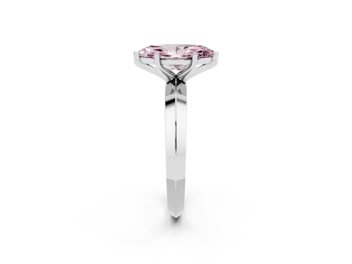 Fancy Pink Marquise Cut Cut Solitaire Engagement Ring with Flat Band and Four-Prong Setting White gold