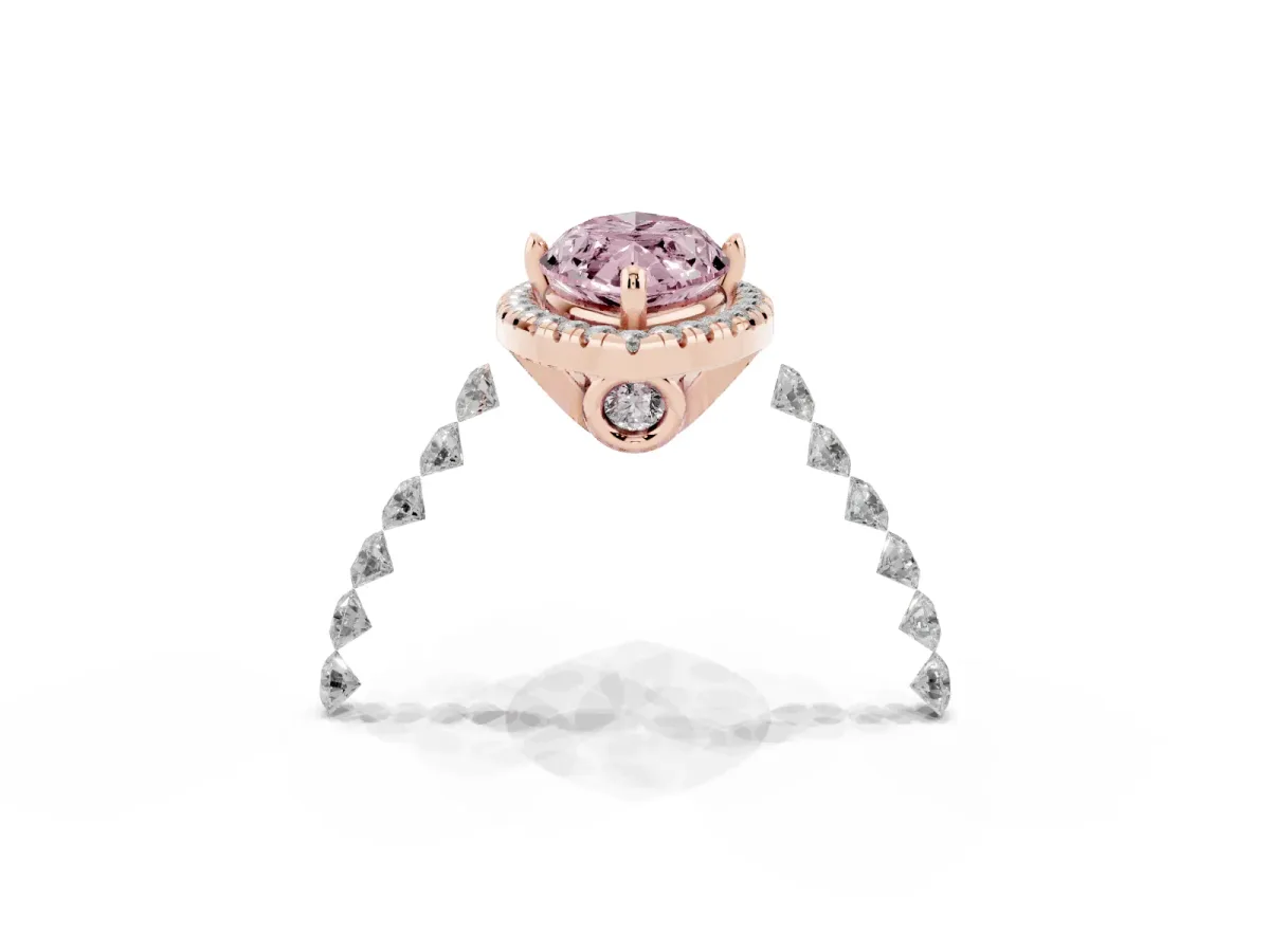 Fancy Pink Marquise Cut Halo Pavé Diamond Engagement Ring with Four-Prong Setting Rose gold