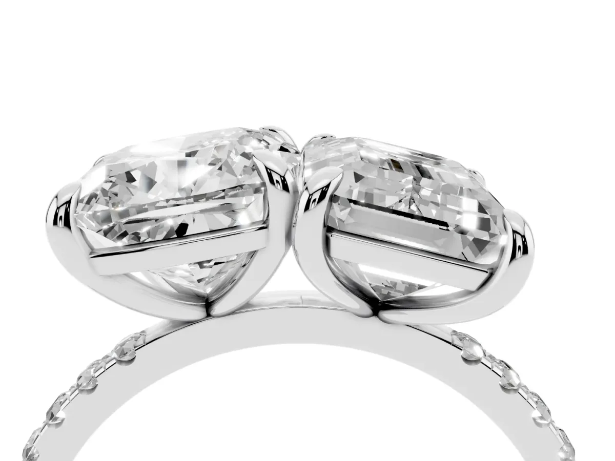 Cushion and Emerald Toi Moi Ring with Prong Setting and Pave Band Silver