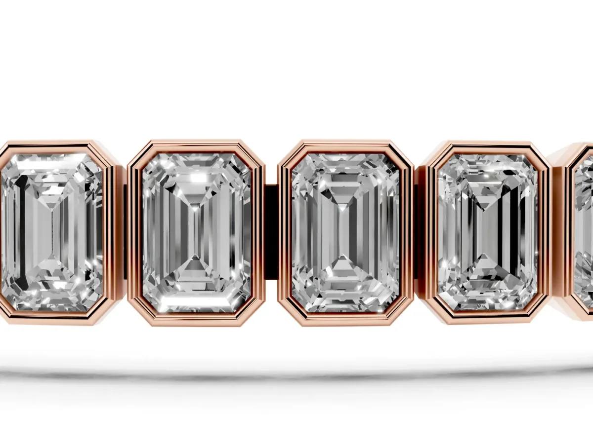 Emerald Cut Diamond Tennis Bracelet with Bezel Setting Rose gold