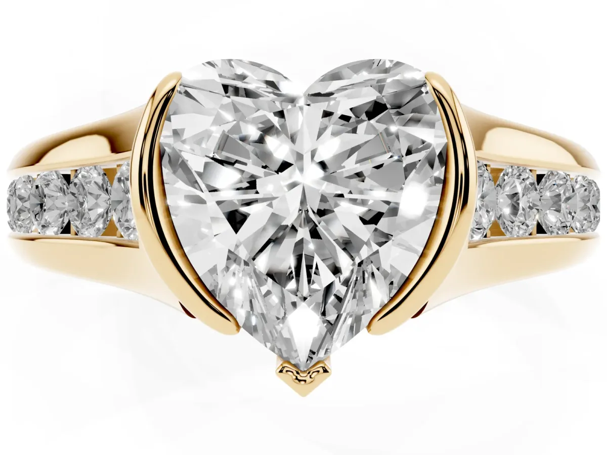 Heart Cut Solitaire Bezel-Set Diamond Ring with Channel-Set Band Yellow gold