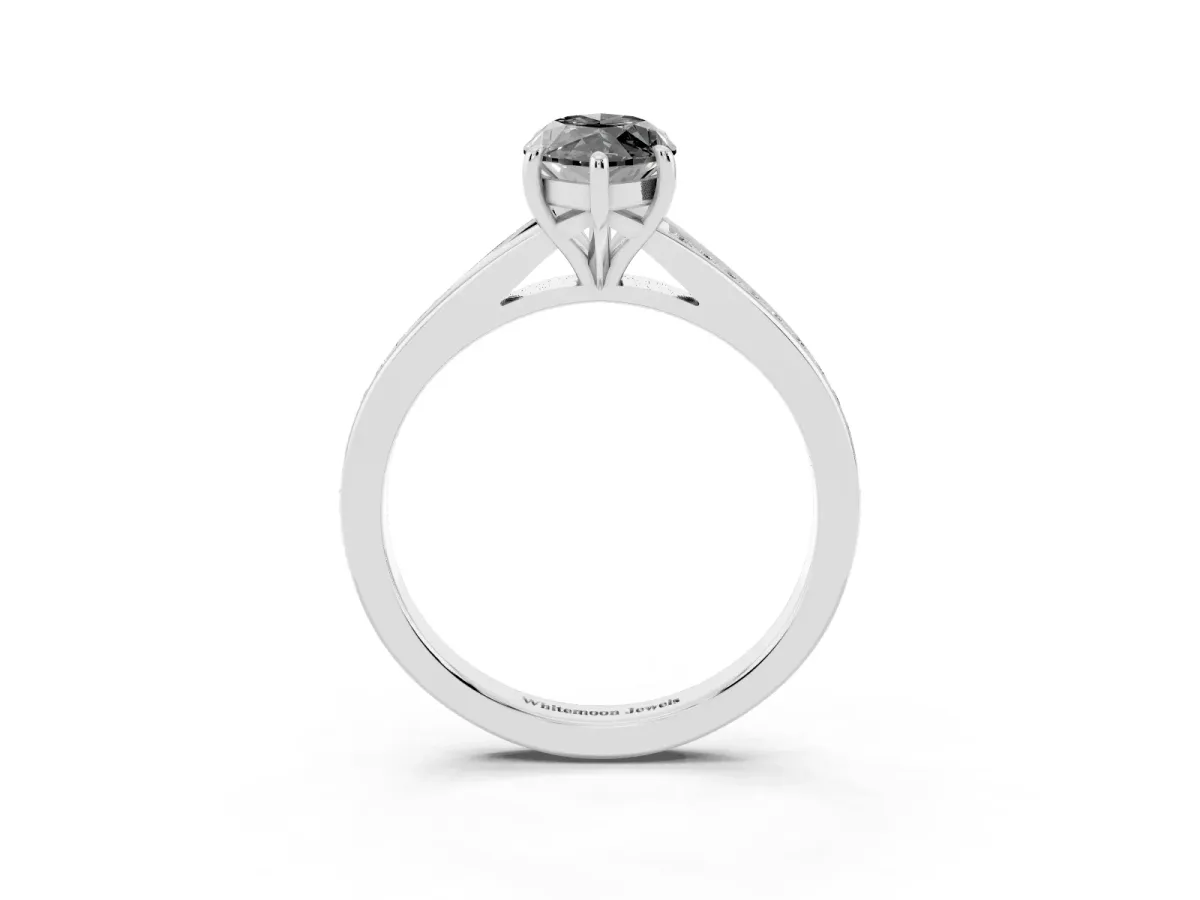 Fancy Black Marquise Cut Diamond Solitaire Ring with Pavé Band and Prong Setting Silver