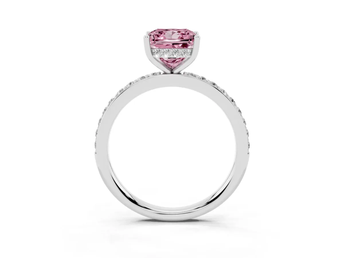 Fancy Pink Princess Cut Cut Diamond Pavé Band Ring with Four-Prong Setting Silver