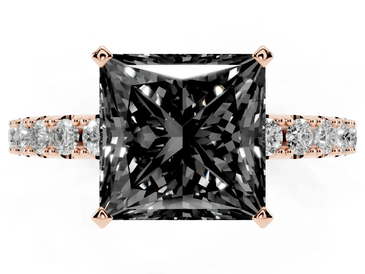 Fancy Black Princess Cut Diamond Solitaire Pavé Band with Four-Prong Setting Rose gold