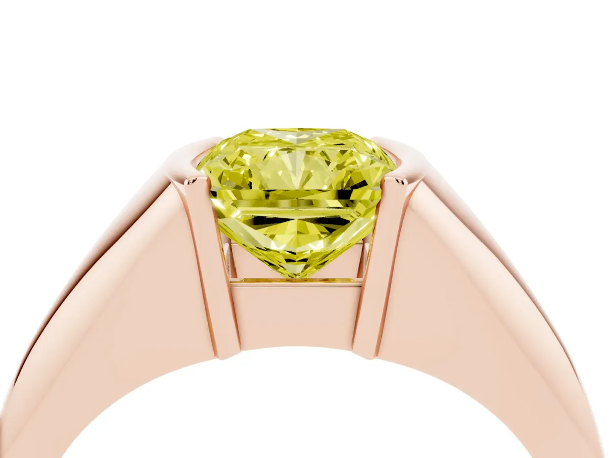 Fancy Yellow Radiant Cut Solitaire Tension Set Diamond Ring Rose gold