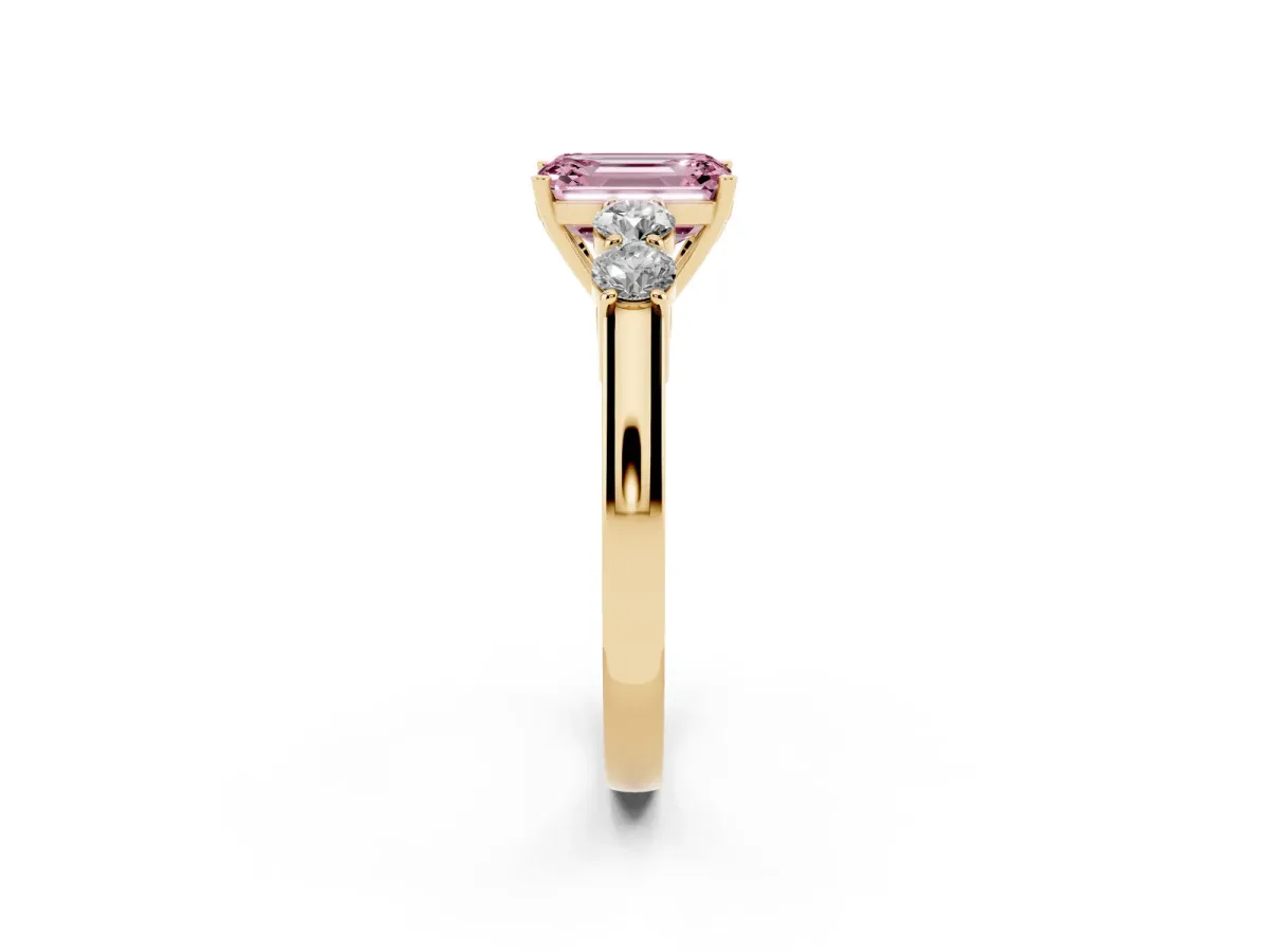 Fancy Pink Emerald Cut Cut Diamond Five-Stone Prong Set White Gold Ring Yellow gold