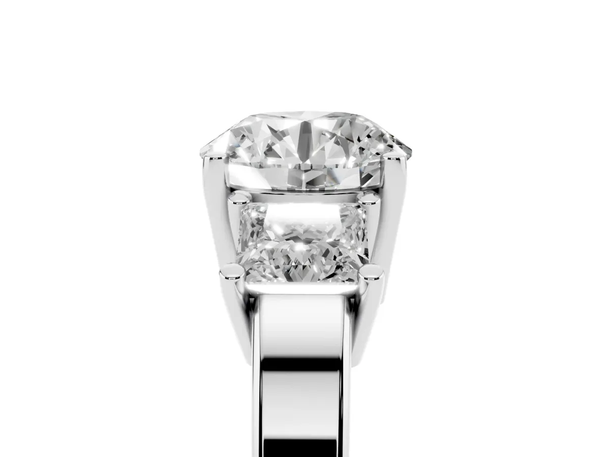 Three-Stone Round Cut Cut Solitaire Ring with Prong Setting Platinum
