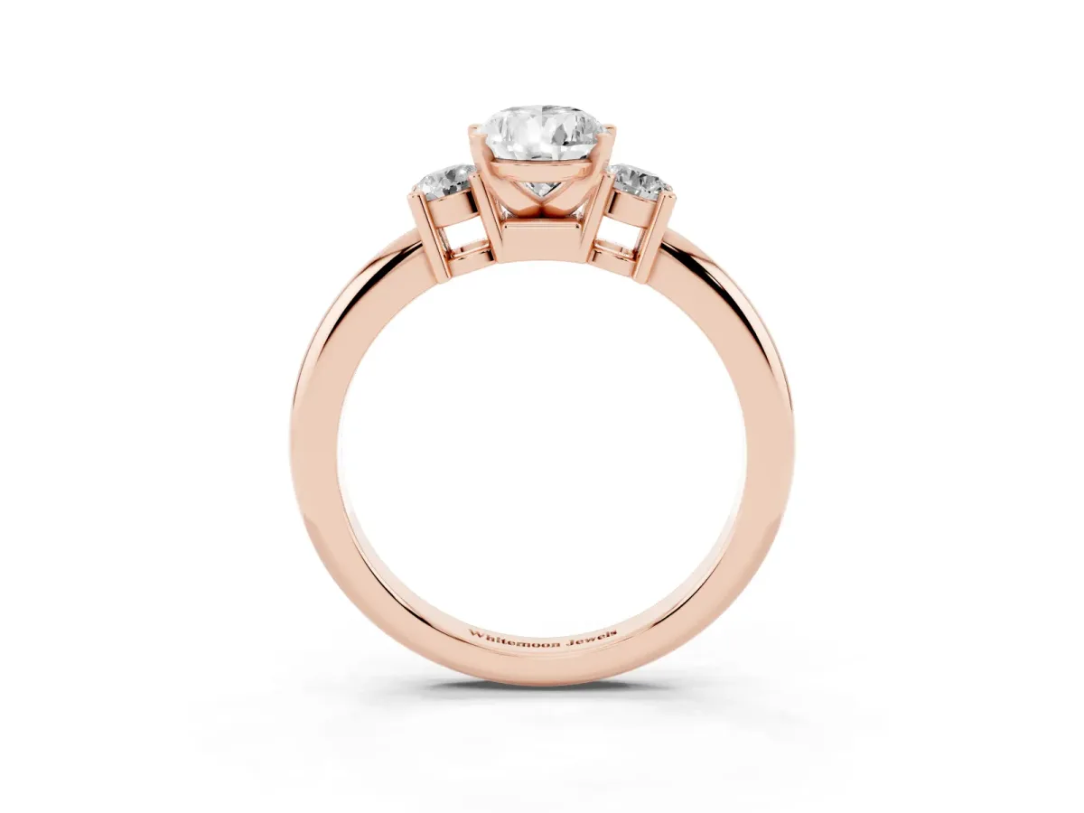Three-Stone Pear Cut Cut Diamond Solitaire with Prong Setting and Classic Band Rose gold