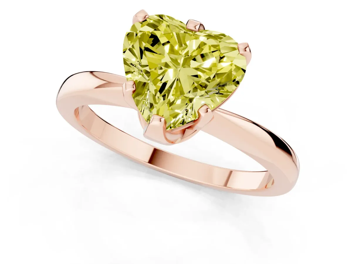 Fancy Yellow Heart Cut Solitaire Engagement Ring with Six-Prong Setting and Tapered Band Rose gold