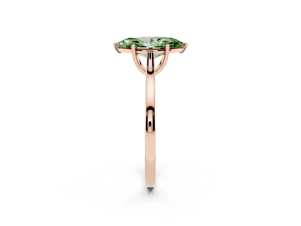 Fancy Green Marquise Cut Solitaire Heart Prong Engagement Ring with Tapered Band Rose gold