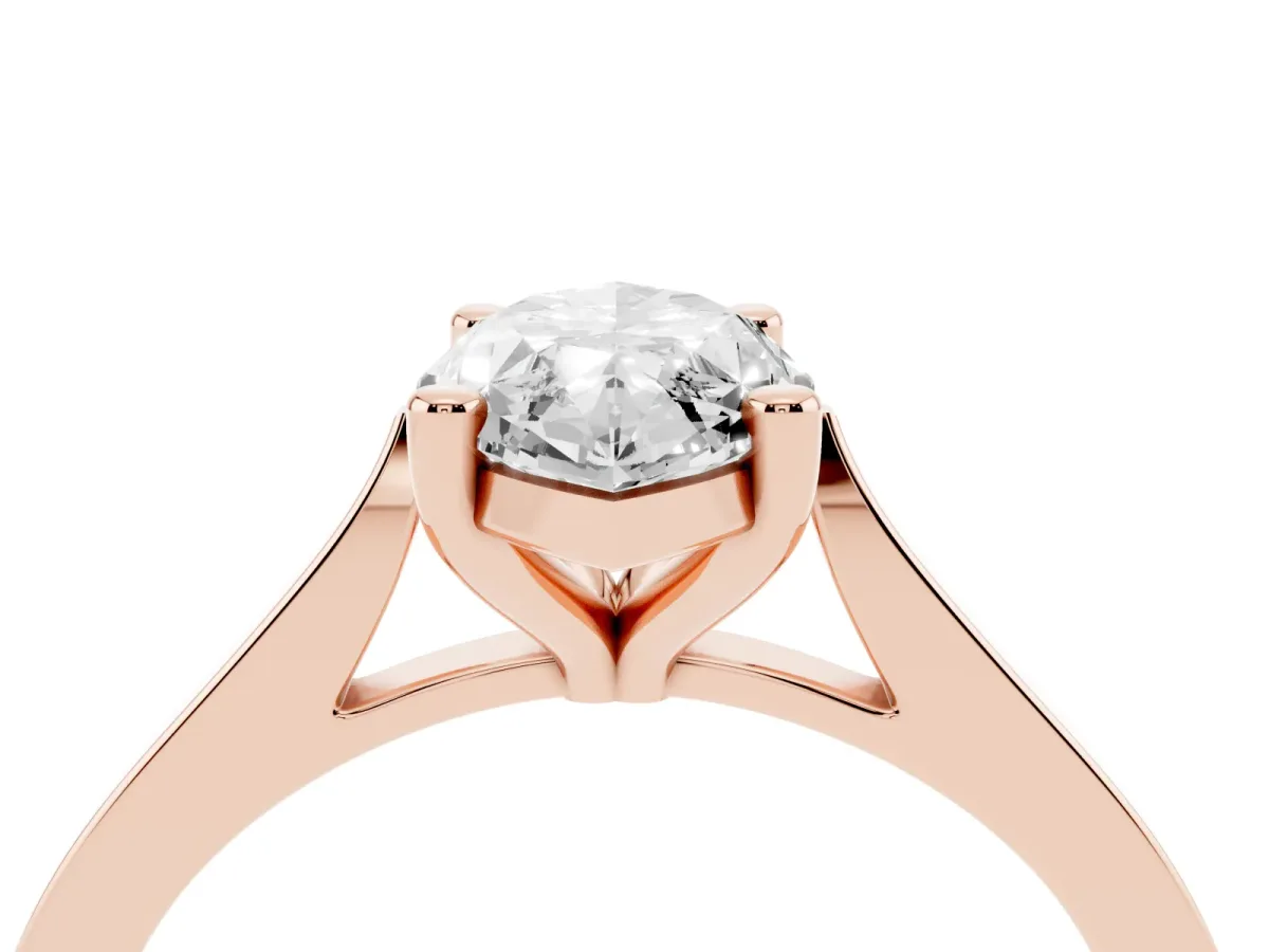 Marquise Cut Solitaire Diamond Ring with Four-Prong Setting and Tapered Band Rose gold