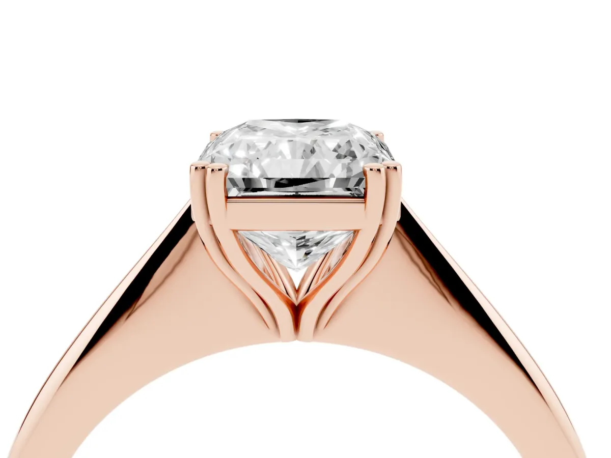 Radiant Cut Solitaire Diamond Ring with Six-Prong Setting and Classic Band Rose gold