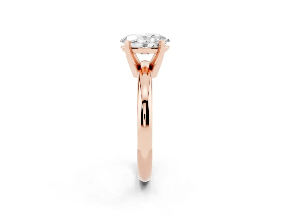 Oval Cut Diamond Solitaire Engagement Ring with Round Band and Four-Prong Setting Rose gold