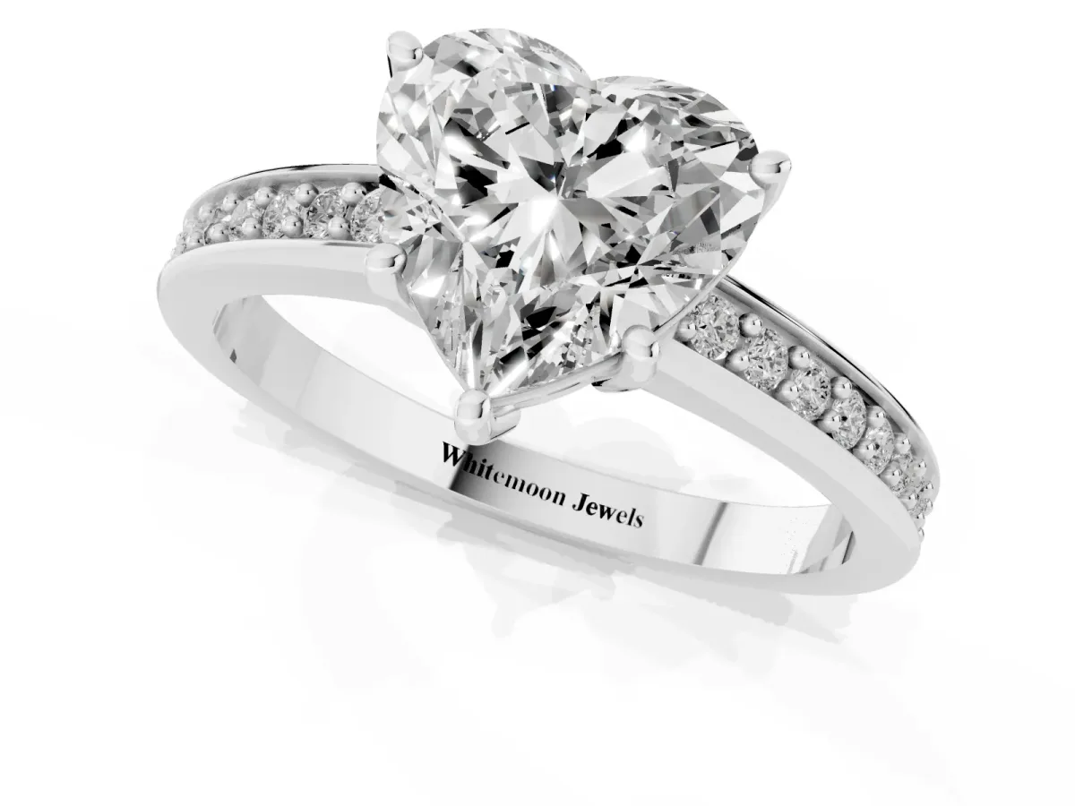 Heart Cut Solitaire Pavé Band Prong Setting Ring Platinum