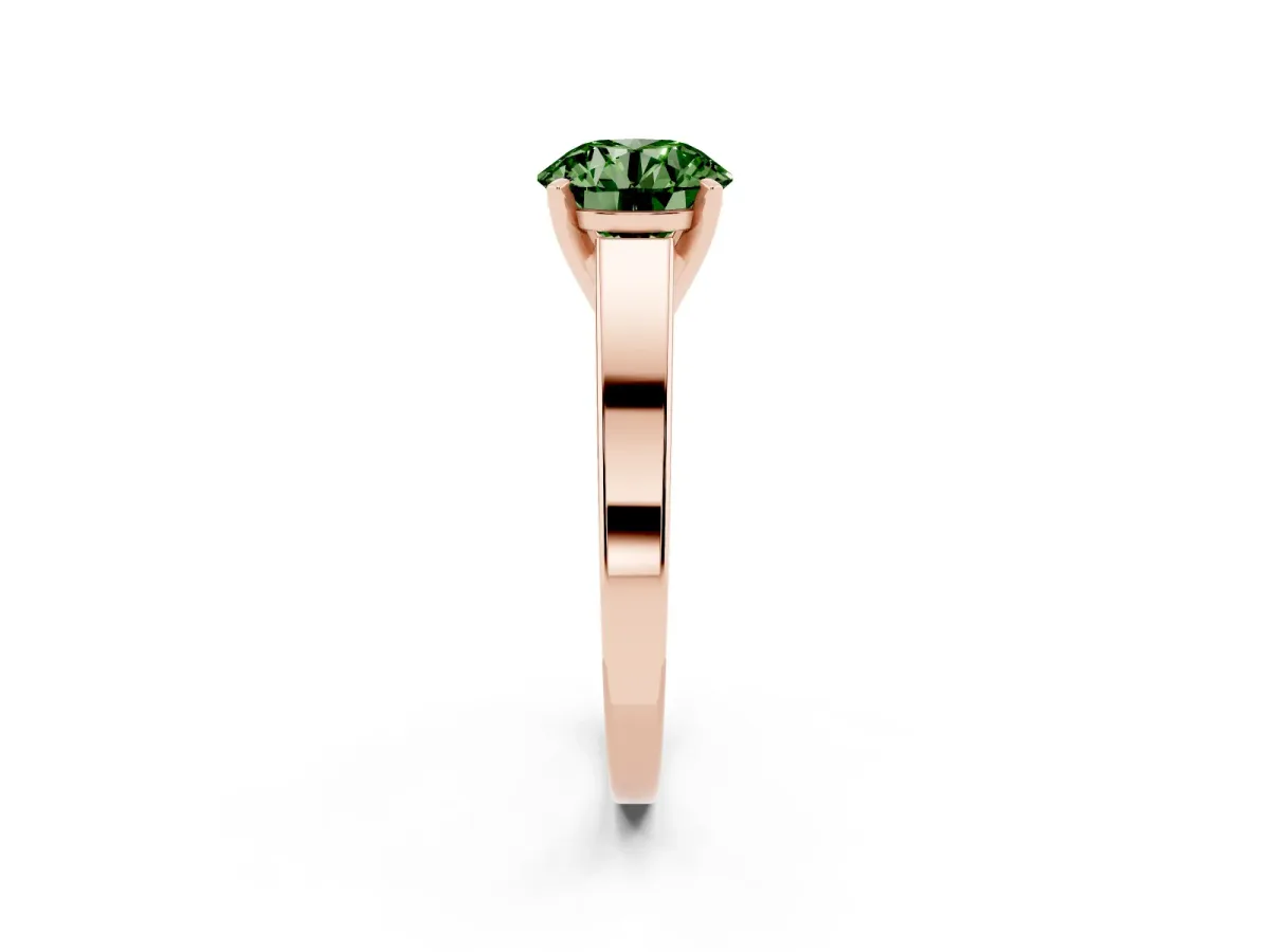 Fancy Green Round Cut Solitaire Engagement Ring with Four-Prong Setting and Tapered Band Rose gold