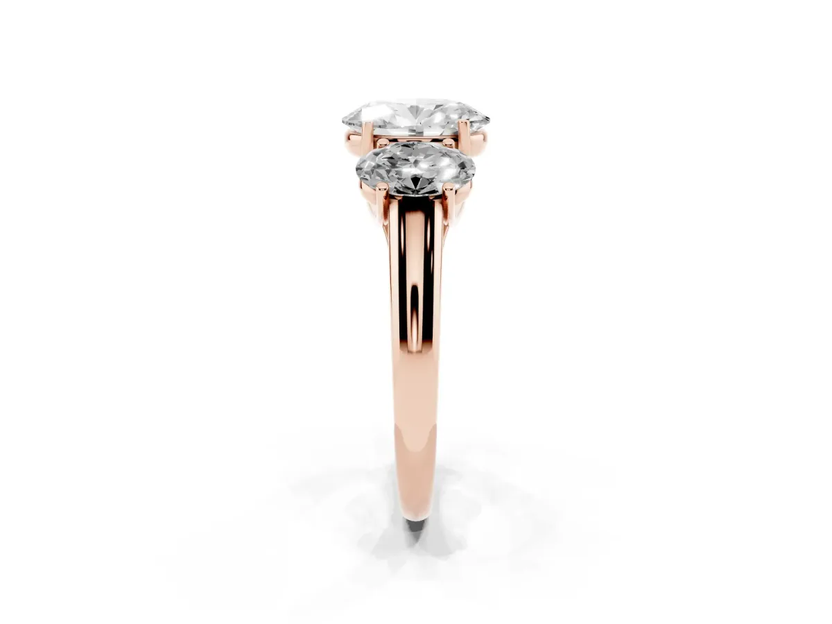 Three-Stone Oval Cut Diamond Engagement Ring with Prong Setting Rose gold