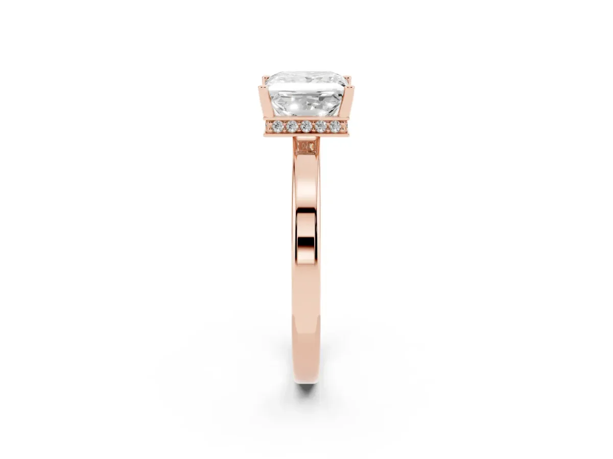 Princess Cut Cut Solitaire Engagement Ring with Four-Prong Setting on a Classic Band Rose gold