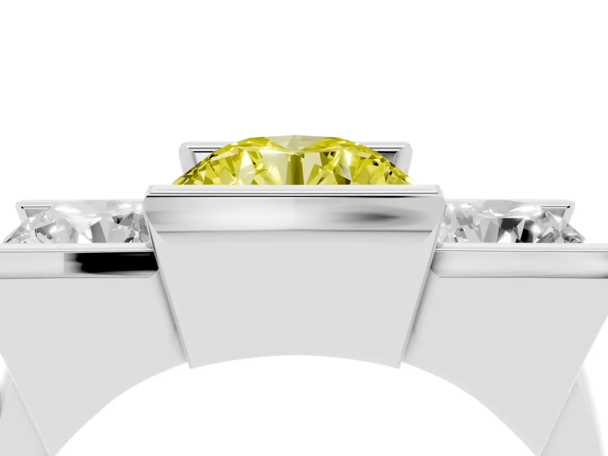 Fancy Yellow Three Stone Round Cut Cut Channel Set Diamond Ring Platinum