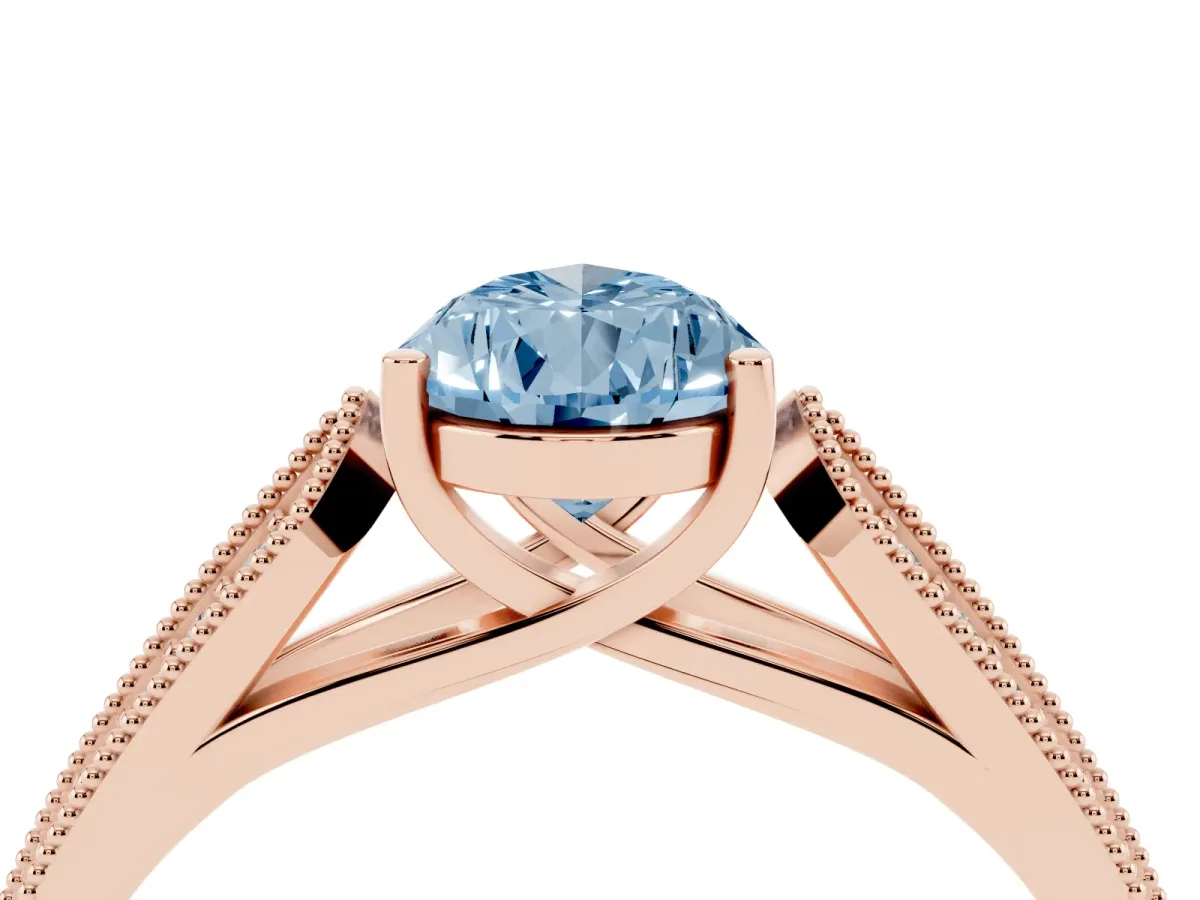 Fancy Blue Pear Cut Cut Pave Split Shank Engagement Ring with Four-Prong Setting Rose gold