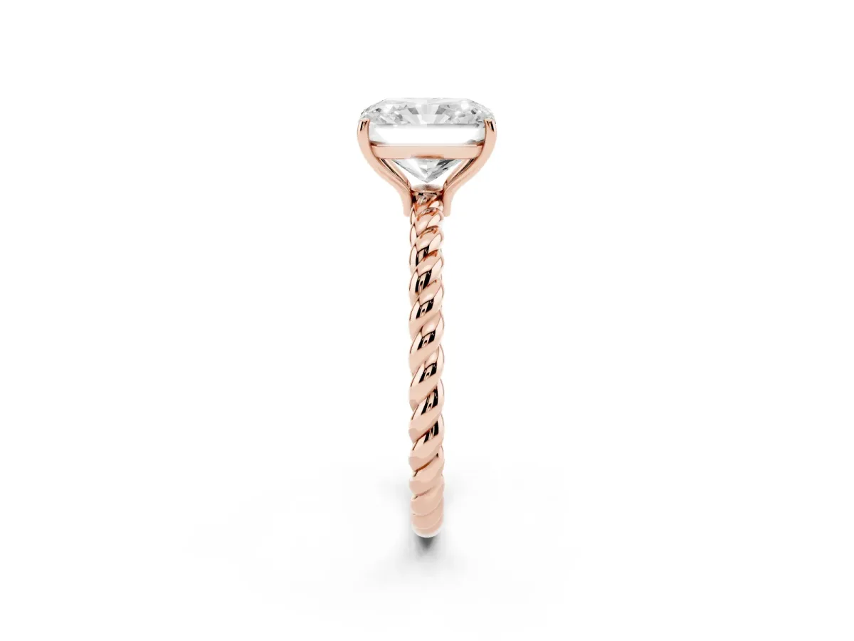 Radiant Cut Solitaire Twist Band Ring with Four-Prong Setting Rose gold