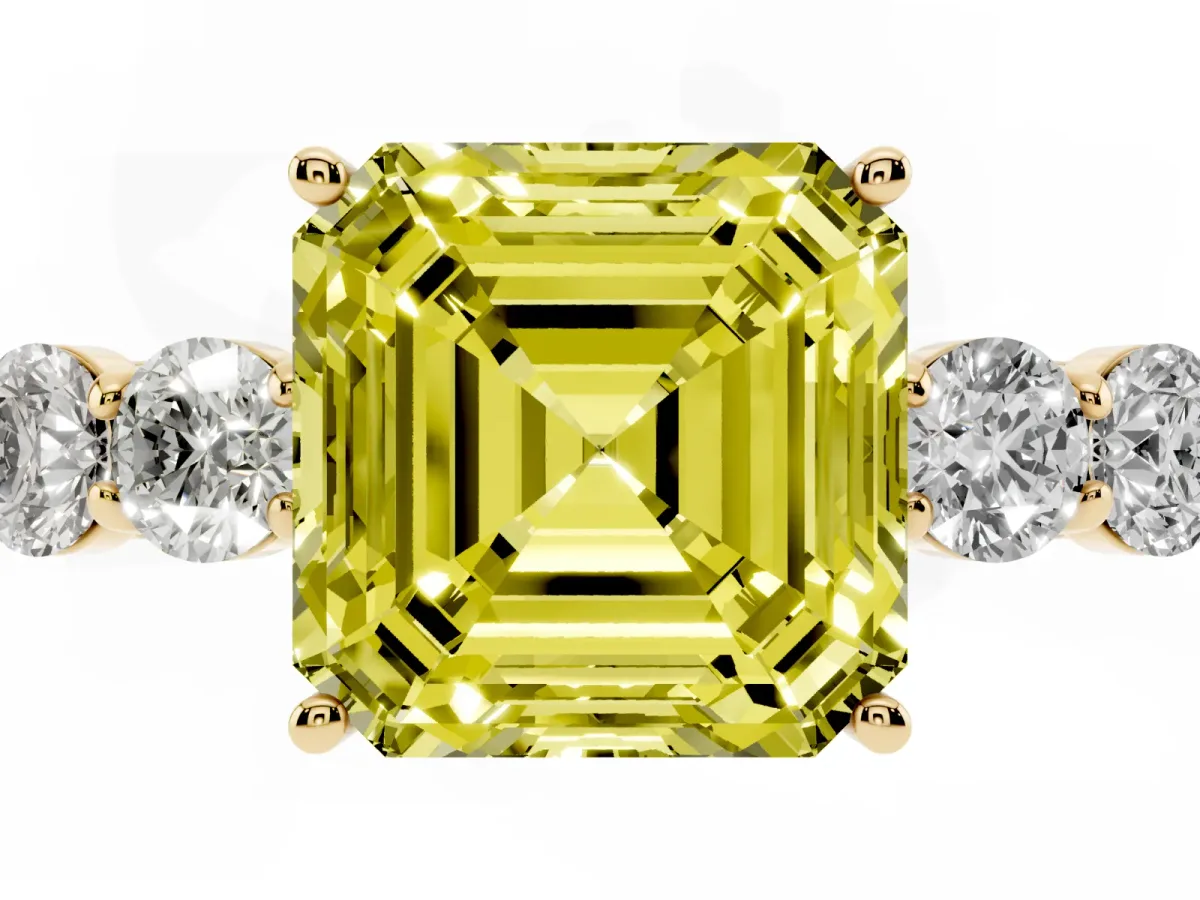 Fancy Yellow Asscher Cut Cut Diamond Five-Stone Prong Set White Gold Ring Yellow gold