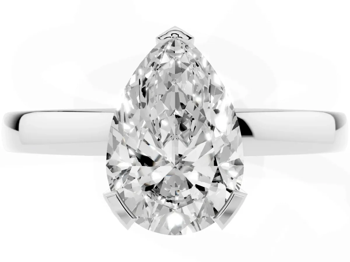 Pear Cut Cut Solitaire Ring with Four-Prong Setting and Classic Band Platinum