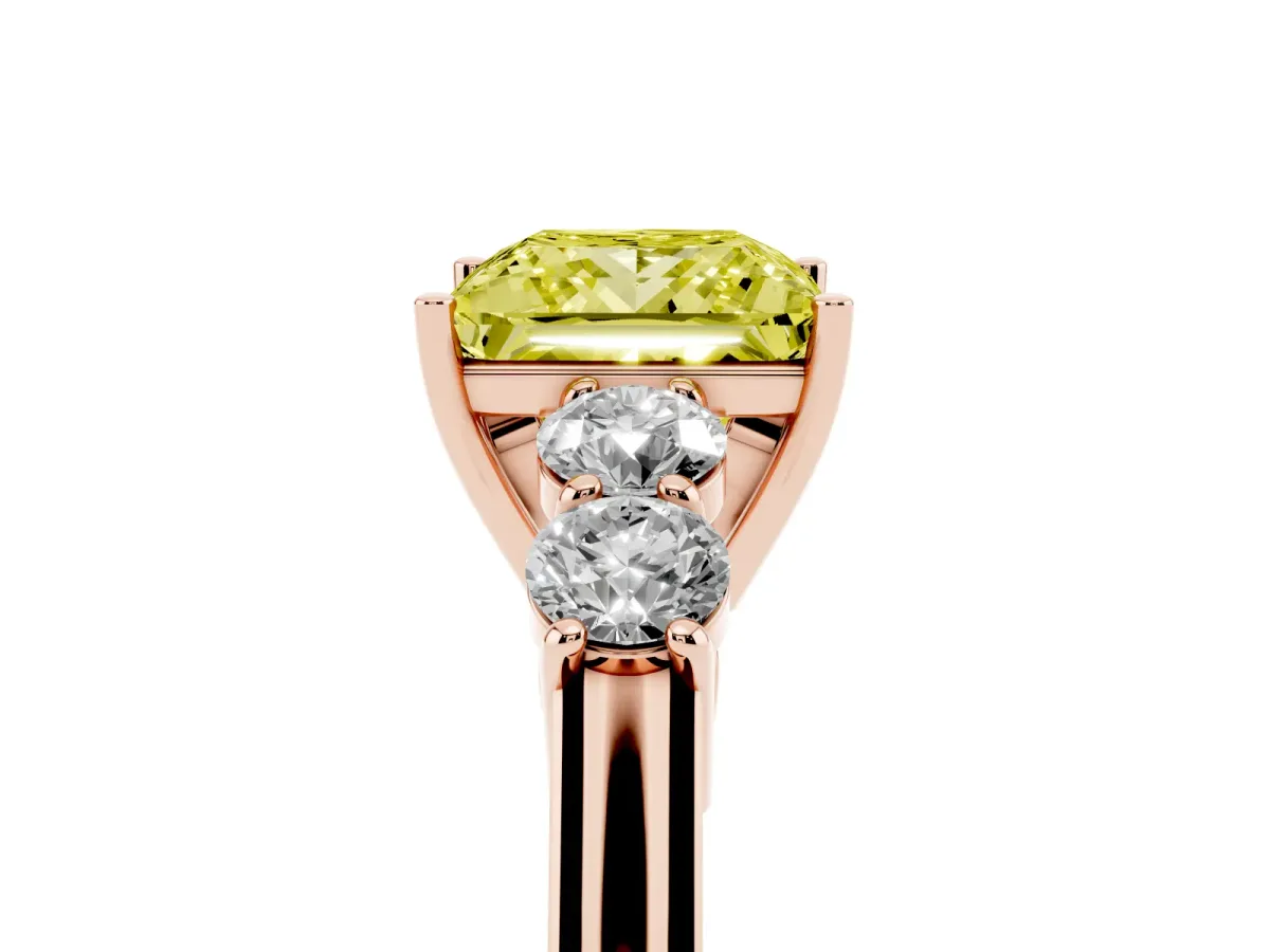 Fancy Yellow Princess Cut Cut Diamond Five-Stone Prong Set White Gold Ring Rose gold