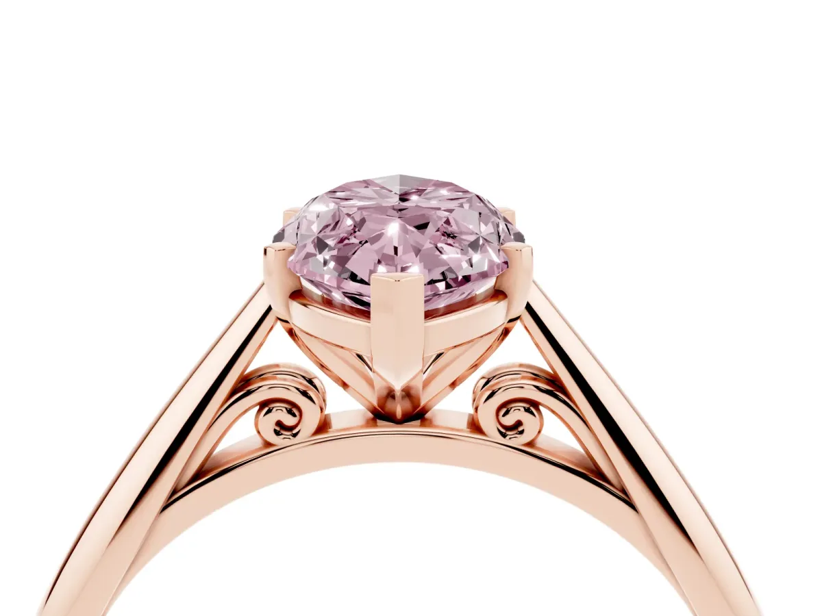 Fancy Pink Marquise Cut Diamond Solitaire Engagement Ring with Cathedral Setting and Four-Prong Mount Rose gold
