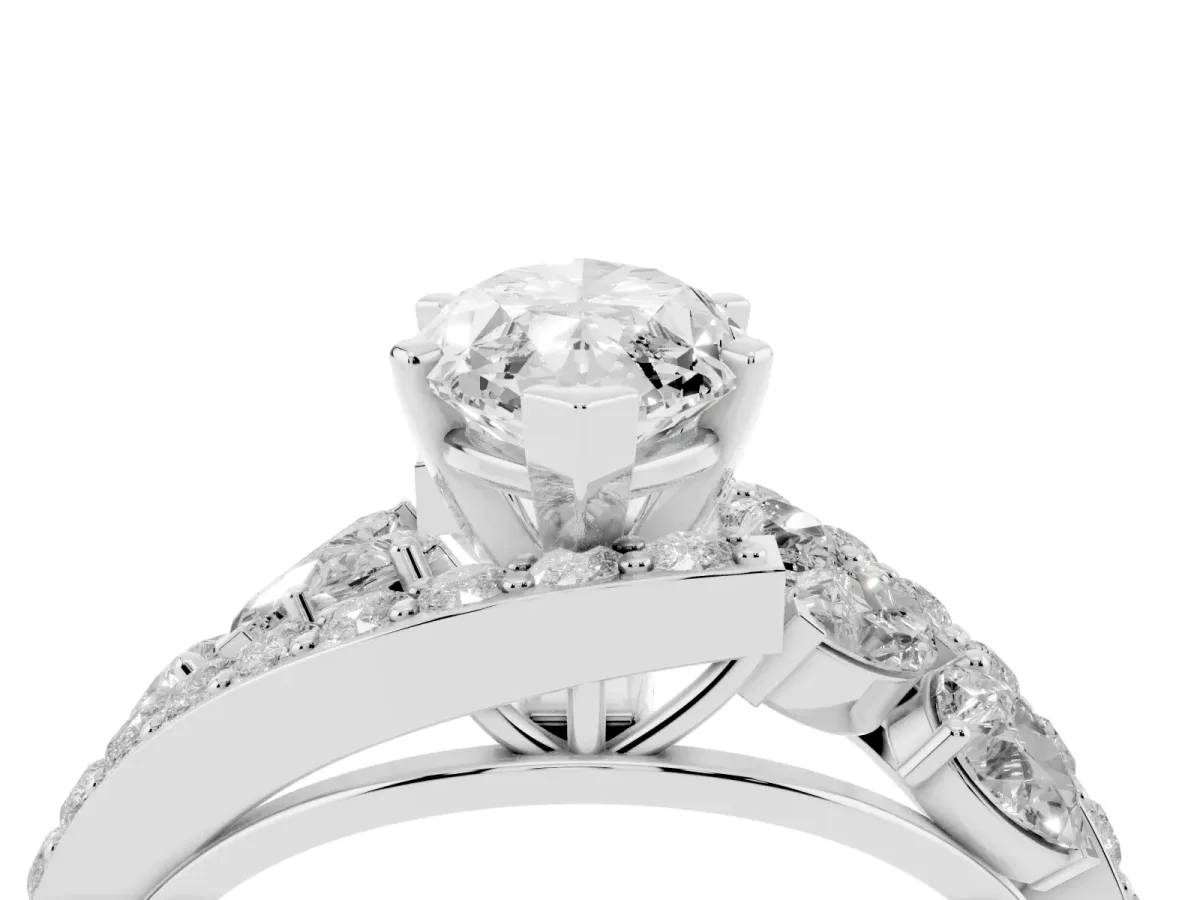Marquise Cut Diamond Halo Ring with Marquise and Pavé Band in Prong Setting Platinum