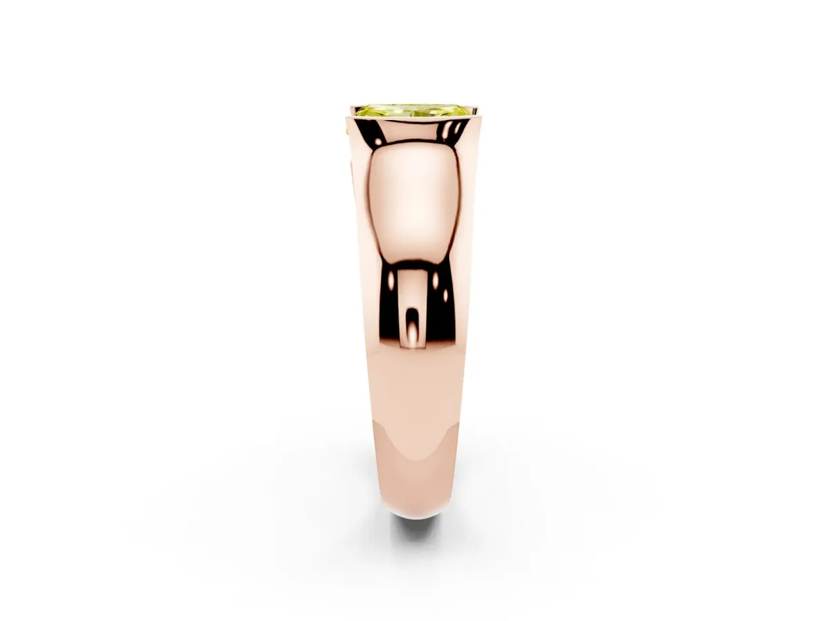 Fancy Yellow Radiant Cut Solitaire Bezel Set Diamond Ring with Wide Band Rose gold