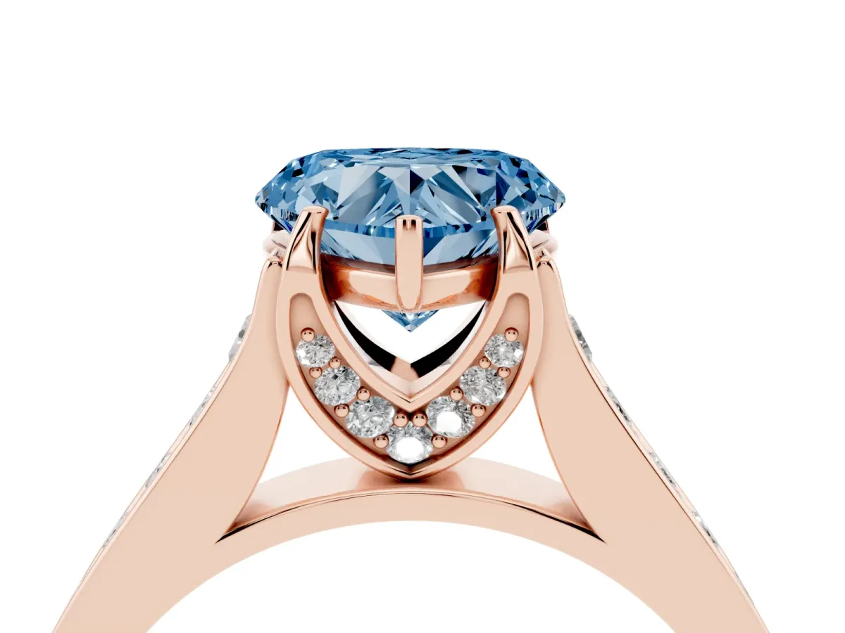 Fancy Blue Heart Cut Brilliant Cut Diamond Engagement Ring with Pavé Band and Four-Prong Setting Rose gold