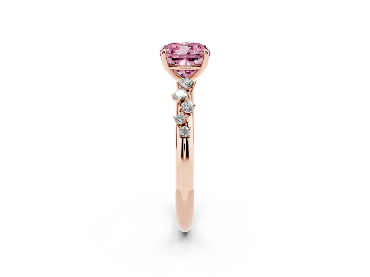 Fancy Pink Cushion Cut Diamond Cluster Prong-Set Solitaire Ring Rose gold