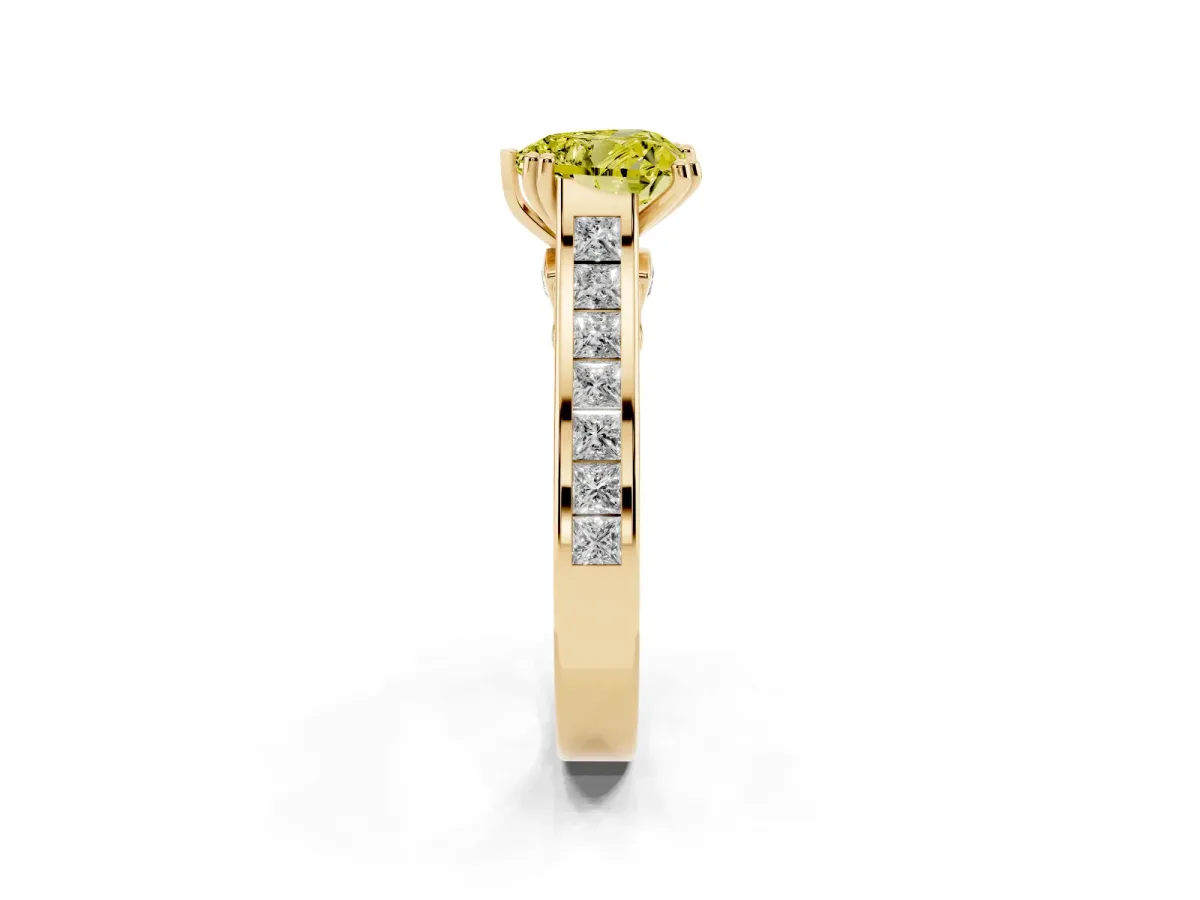 Fancy Yellow Heart Cut Cut Channel Set Solitaire Engagement Ring with Prong Setting Yellow gold