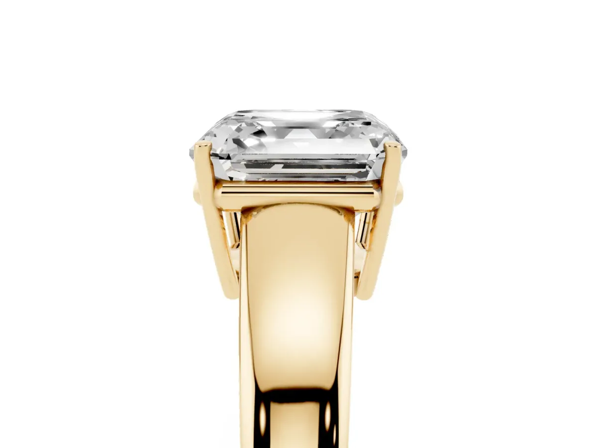 Asscher Cut Solitaire Diamond Ring with Tapered Band and Four-Prong Setting Yellow gold