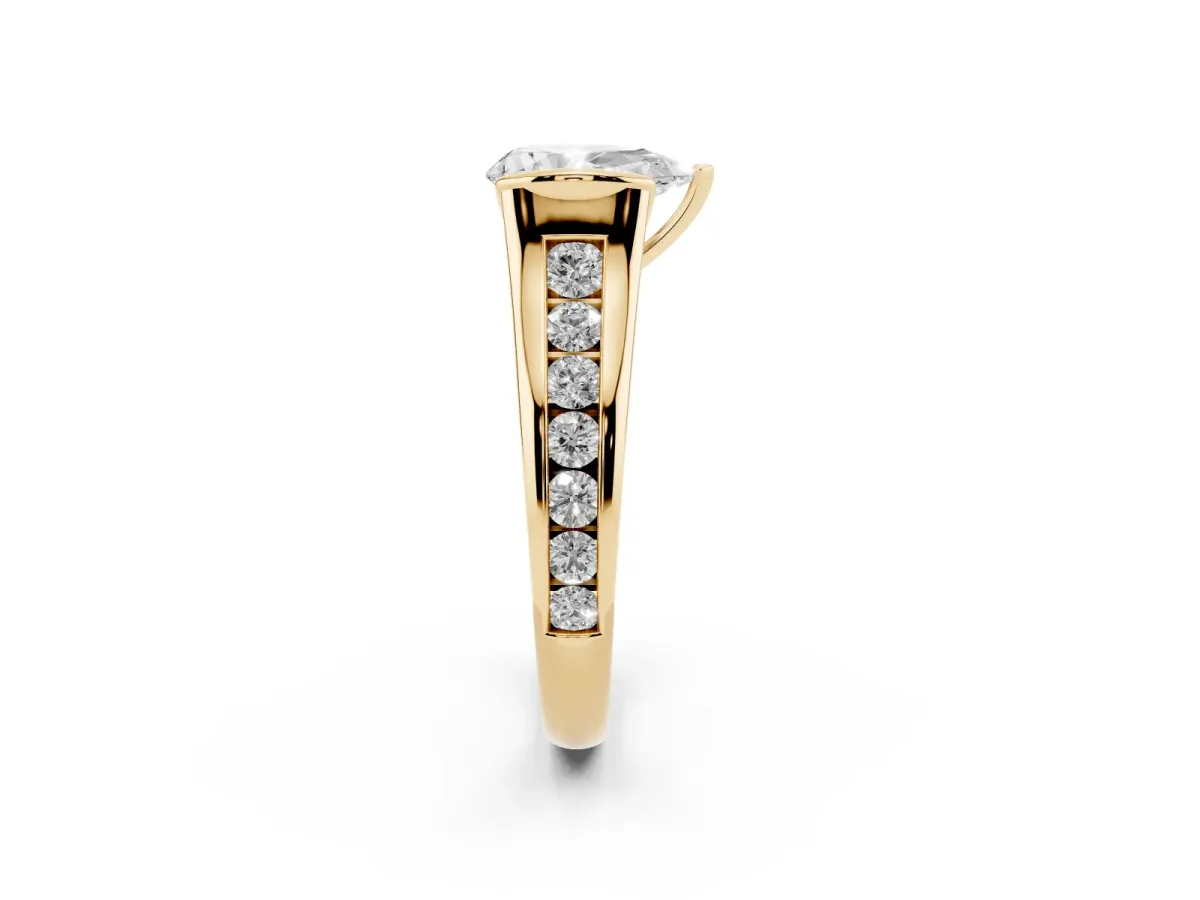 Pear Cut Solitaire Bezel-Set Diamond Ring with Channel-Set Band Yellow gold