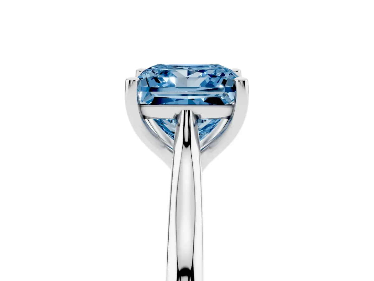 Fancy Blue Princess Cut Cut Solitaire Ring with Cathedral Band and Four-Prong Setting Silver
