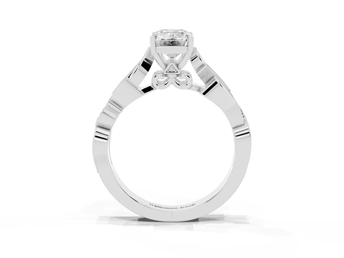 Emerald Cut Solitaire Vine Band with Milgrain Prong Setting Platinum