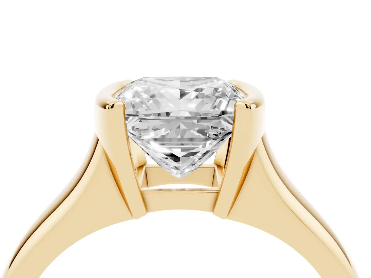 Princess Cut Solitaire Tension Set Diamond Ring with Split Shank Band Yellow gold