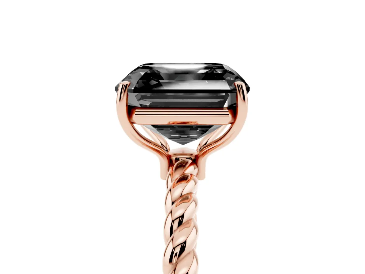 Fancy Black Asscher Cut Solitaire Twisted Band 4-Prong Ring Rose gold